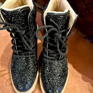 Never worn Betsey Johnson Sb-Hudsn black rhinestone bedazzled combat boots.